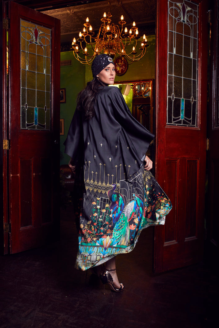 OPHELIA PEACOCK LONG SILK ROBE FOR WOMEN - Butlers Palace